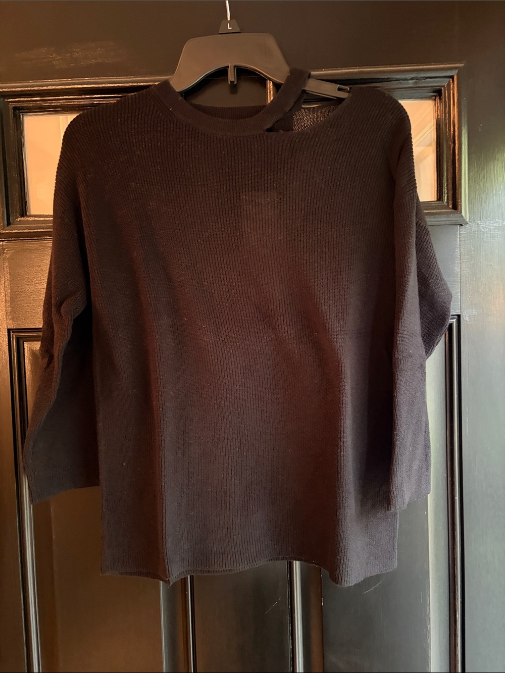 Halogen black 3/4 sleeve Ribbed Knit lightweight sweater